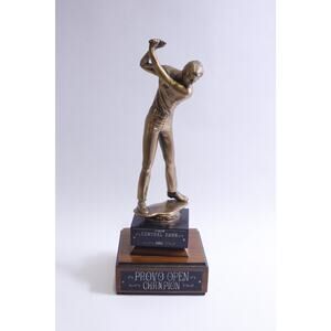 Golf Trophy, Provo Open Champion, 1982, Brass, Golf Player Figure, 17" High, No